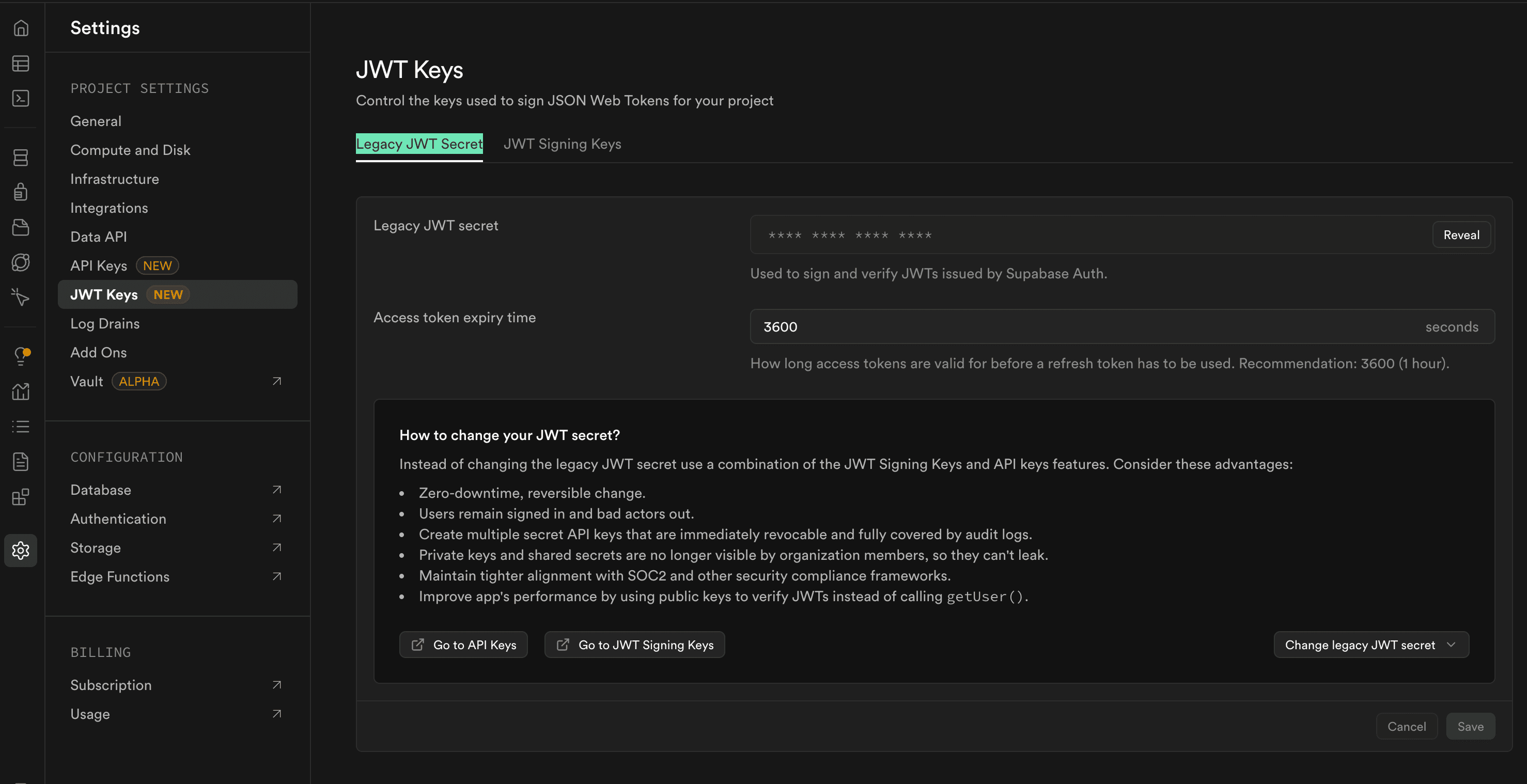 Project Settings - JWT Secret