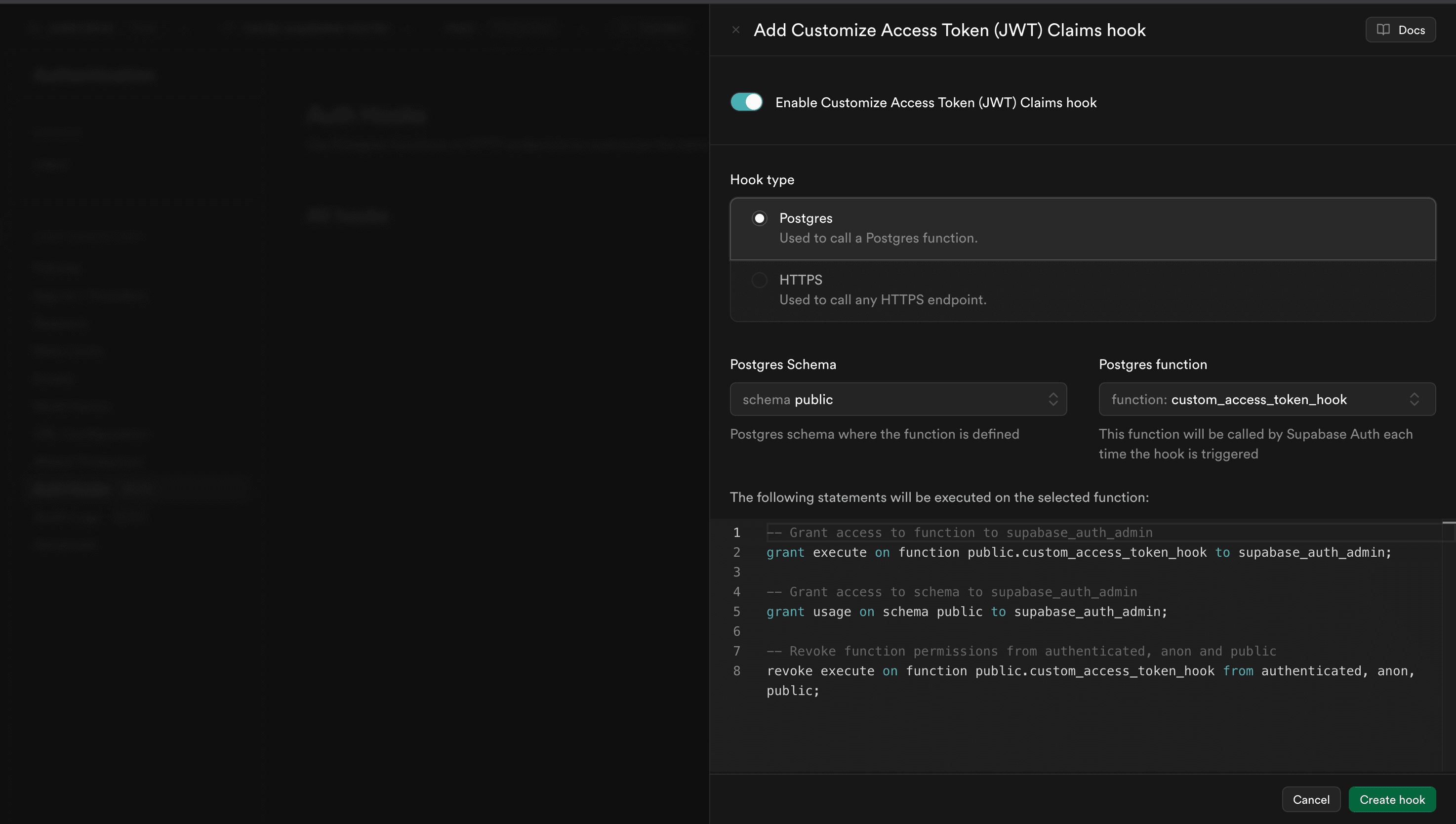 Auth Hooks - Enable Customize Access Token Hook